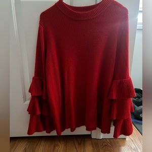 Red ruffle sleeve sweater Romans
